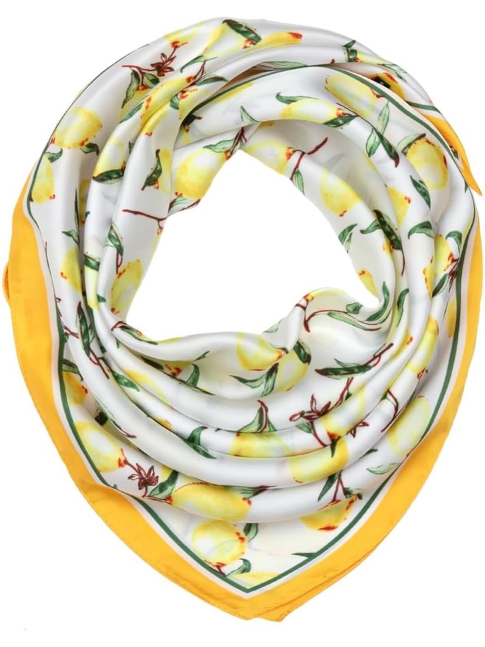 Yellow Lemon Print Satin Scarf Bandana 27 inch - Picture 6 of 7